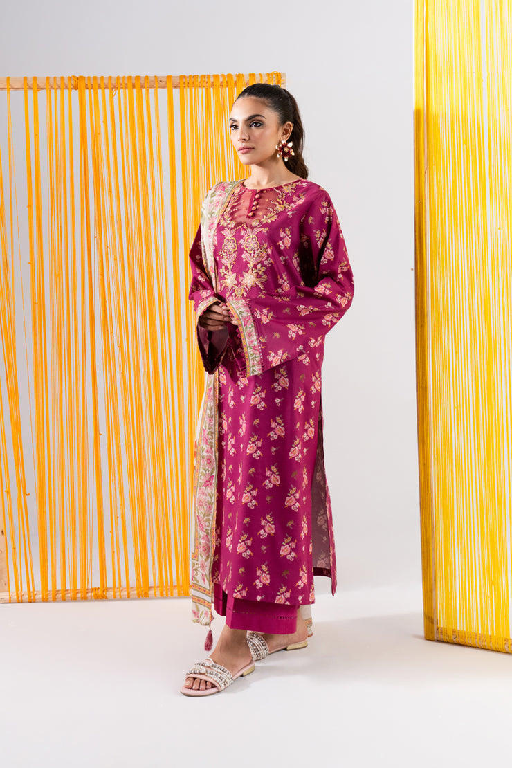 3 Piece - Printed & Embroidered Lawn Suit - MLD2-01