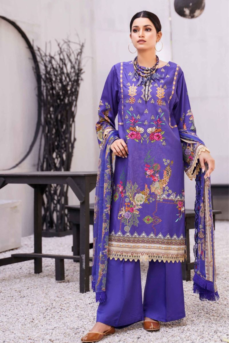 3PC Digital Printed and Embroidered – Viscose – D05