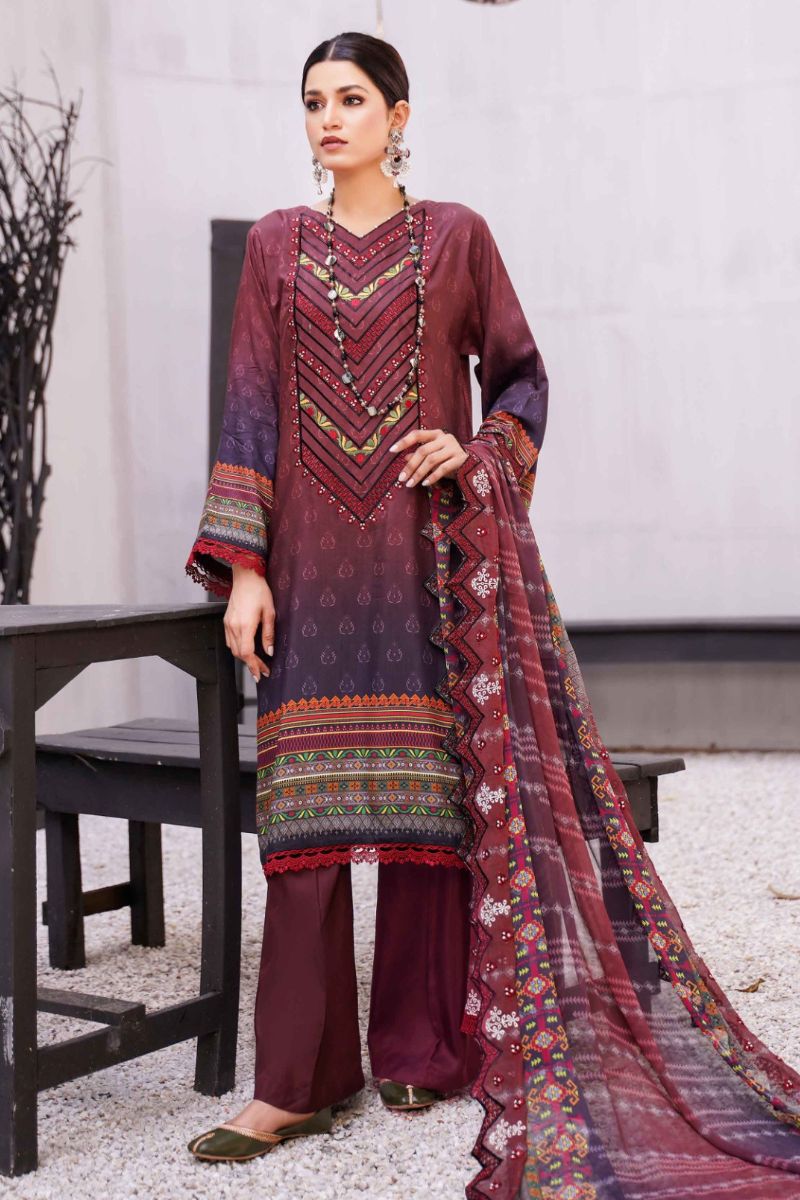 3PC Digital Printed and Embroidered – Viscose – D02